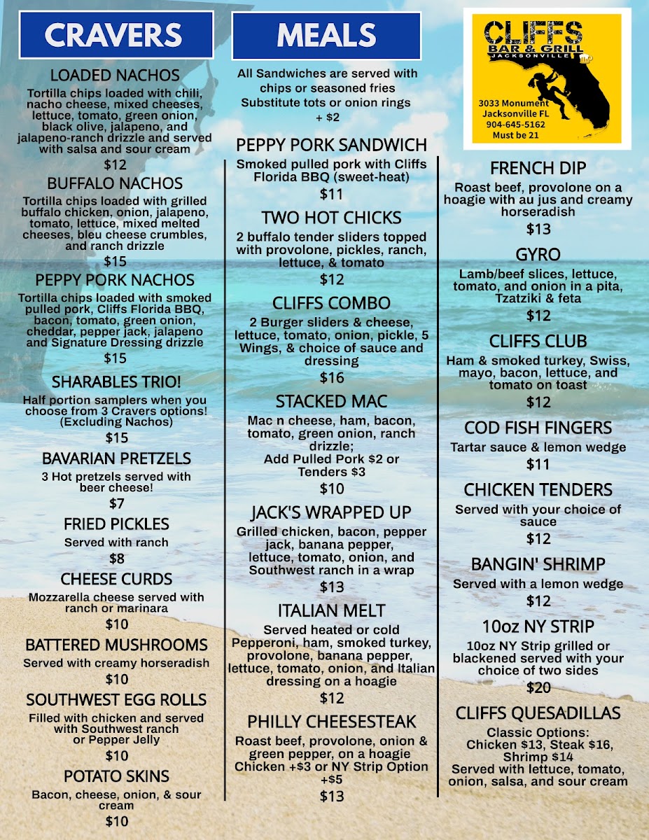 Cliffs Bar & Grill Menu - Image 1